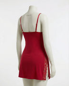 Red Lace Trim Chemise With High Side Slits - Marelia