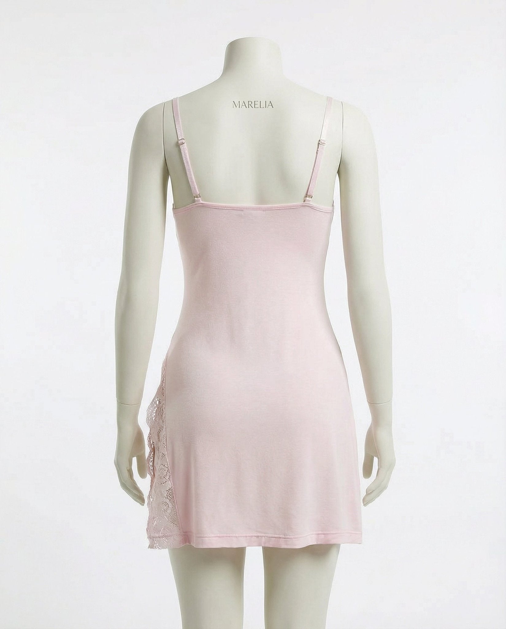Pink Lace Trim Chemise With High Side Slits - Marelia