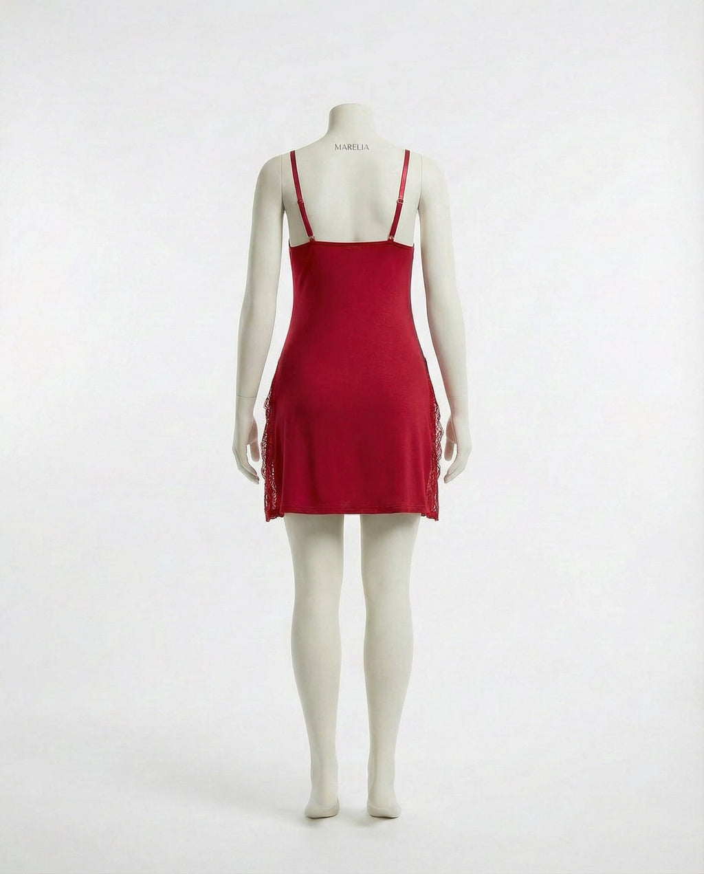 Red Lace Trim Chemise With High Side Slits - Marelia