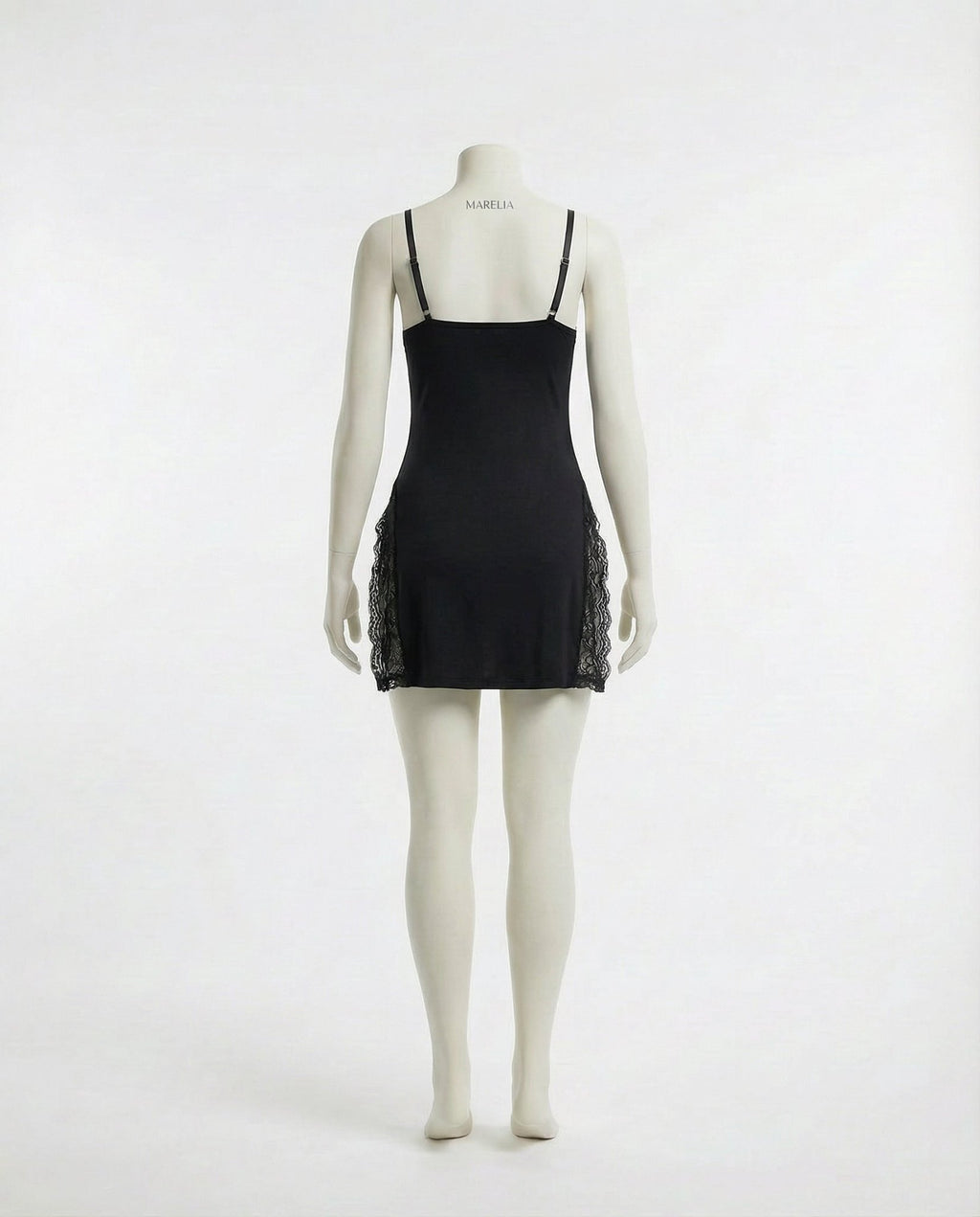Black Lace Trim Chemise With High Side Slits - Marelia