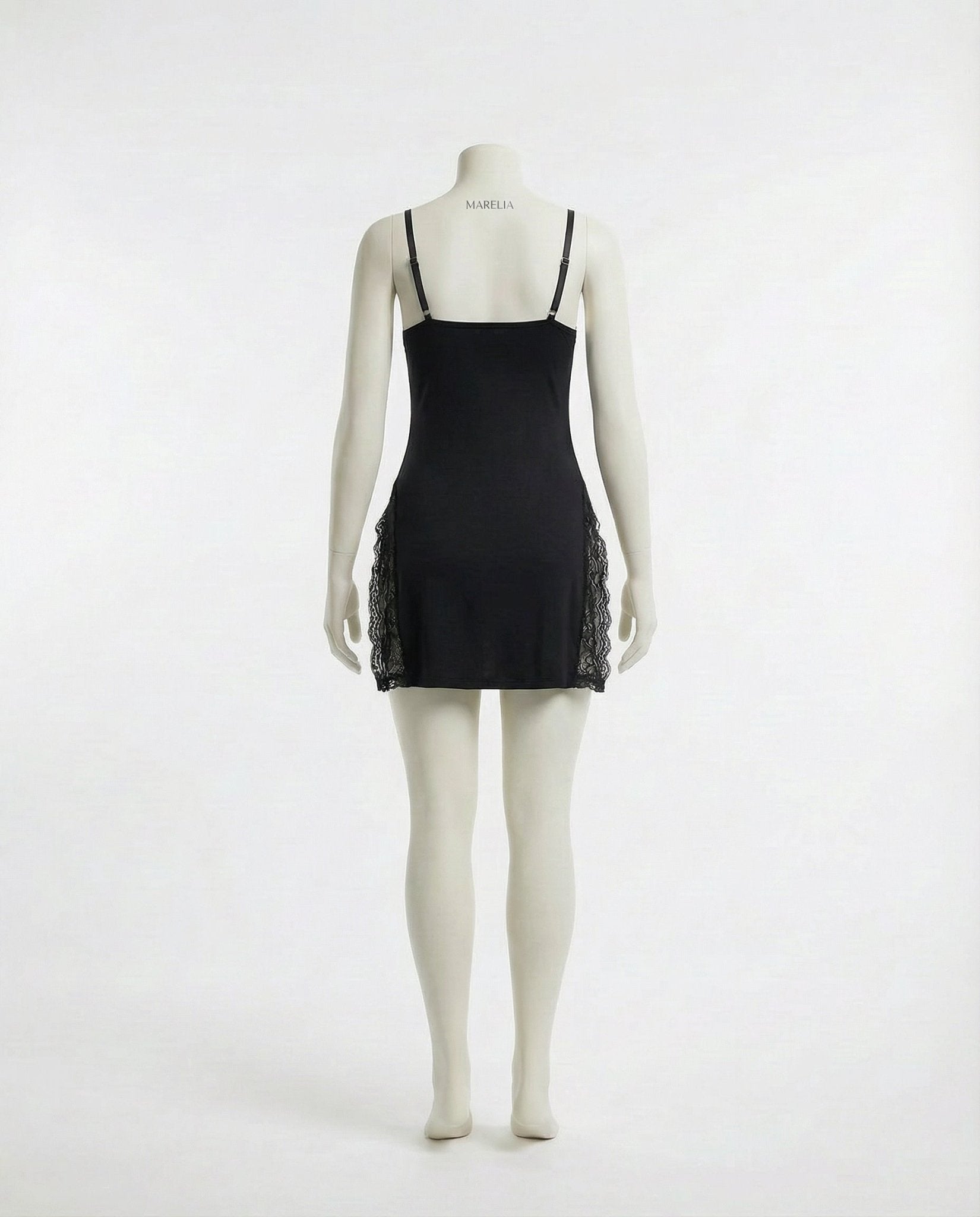 Black Lace Trim Chemise With High Side Slits - Marelia