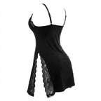 Black Lace Trim Chemise With High Side Slits - Marelia