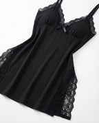 Black Lace Trim Chemise With High Side Slits - Marelia