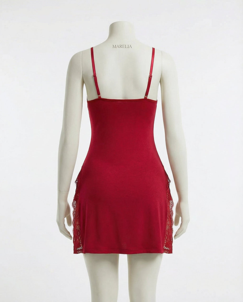 Red Lace Trim Chemise With High Side Slits - Marelia