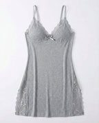 Grey Lace Trim Chemise With High Side Slits - Marelia