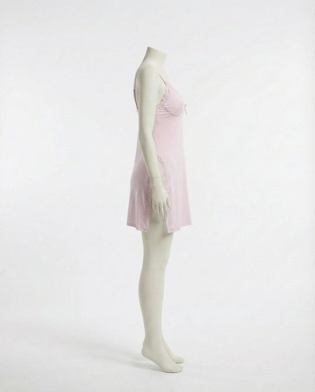 Pink Lace Trim Chemise With High Side Slits - Marelia