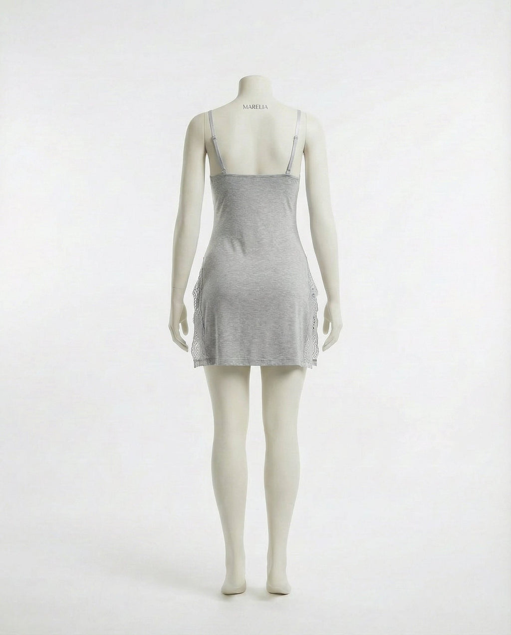 Grey Lace Trim Chemise With High Side Slits - Marelia