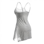 Grey Lace Trim Chemise With High Side Slits - Marelia