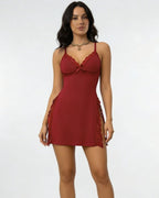 Red Lace Trim Chemise With High Side Slits - Marelia