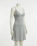 Grey Lace Trim Chemise With High Side Slits - Marelia