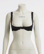 Black Lace Trim Underwire Balconette Bra - Marelia