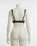 Black Lace Trim Underwire Balconette Bra - Marelia