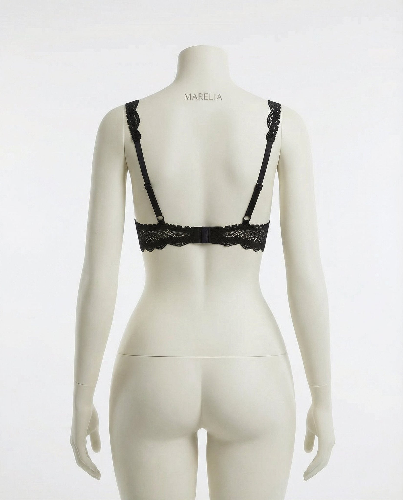 Black Lace Trim Underwire Balconette Bra - Marelia