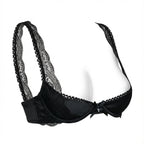 Black Lace Trim Underwire Balconette Bra - Marelia
