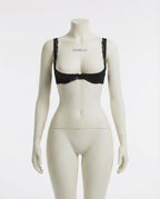 Black Lace Trim Underwire Balconette Bra - Marelia