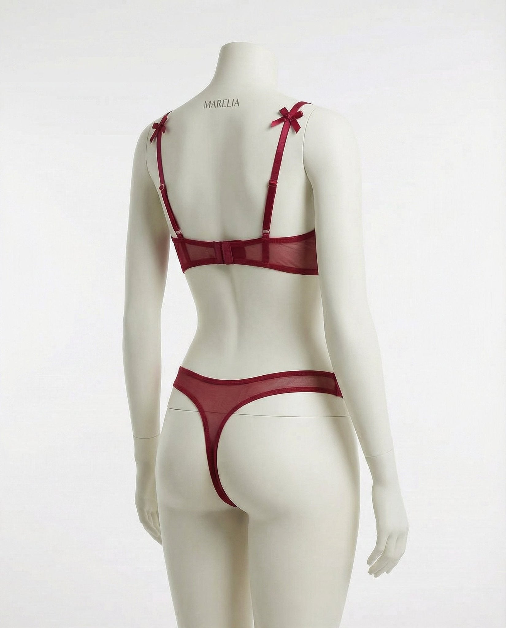 Burgundy Lace Underwire Bra And Thong Set - Marelia