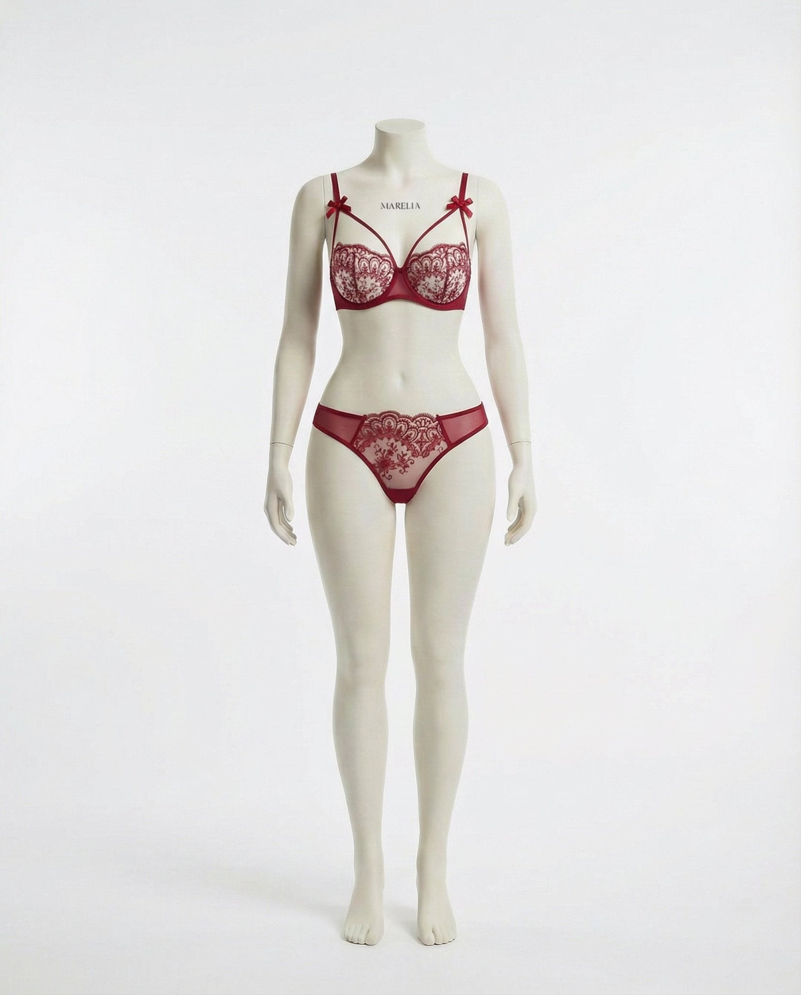 Burgundy Lace Underwire Bra And Thong Set - Marelia