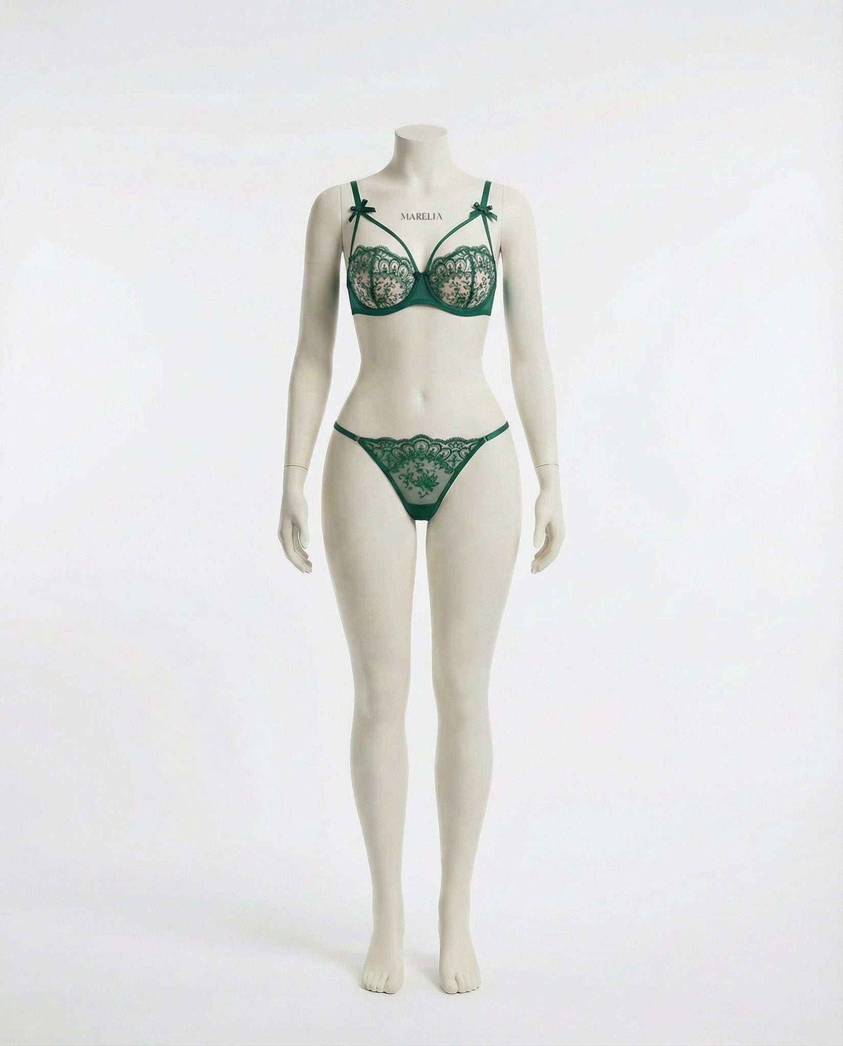 Green Lace Underwire Bra And Thong Set - Marelia