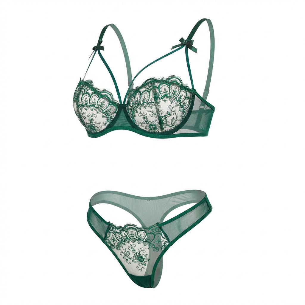 Green Lace Underwire Bra And Thong Set - Marelia