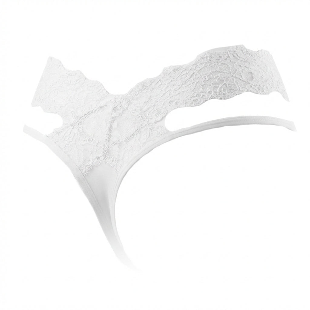 White Lace Waistband Brazilian Brief With Strappy Sides - Marelia