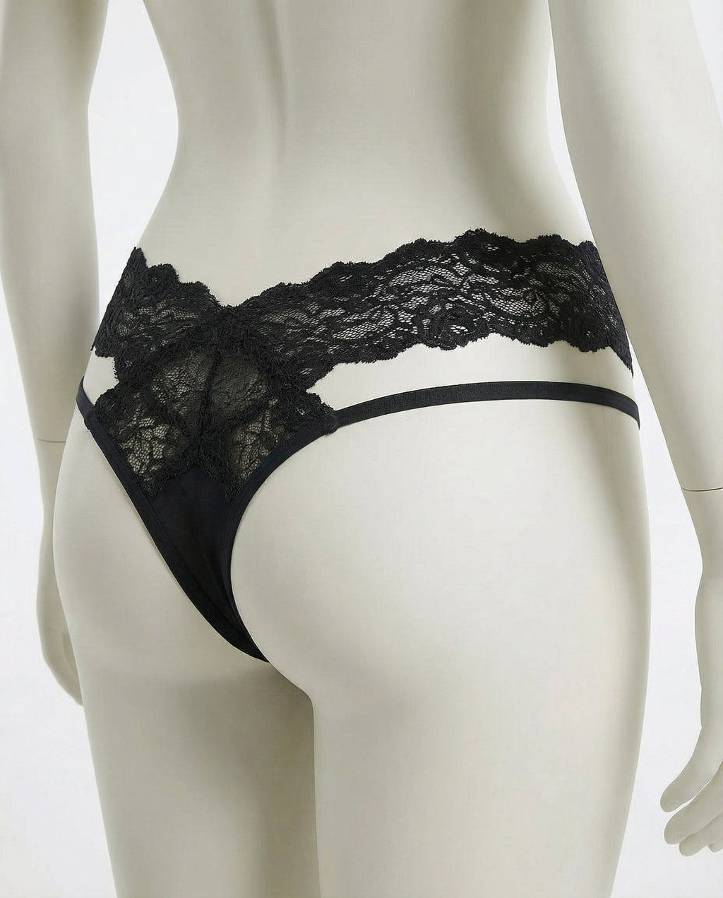 Black Lace Waistband Brazilian Brief With Strappy Sides - Marelia