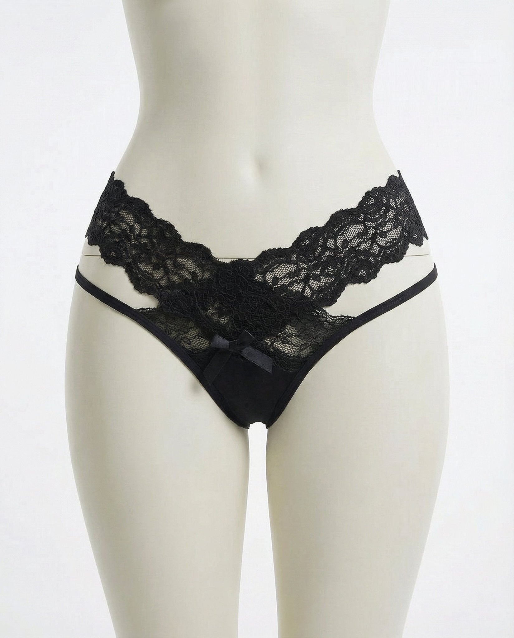 Black Lace Waistband Brazilian Brief With Strappy Sides - Marelia