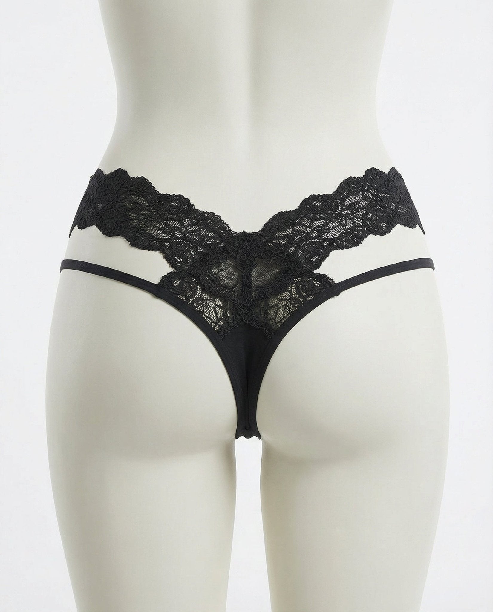 Black Lace Waistband Brazilian Brief With Strappy Sides - Marelia