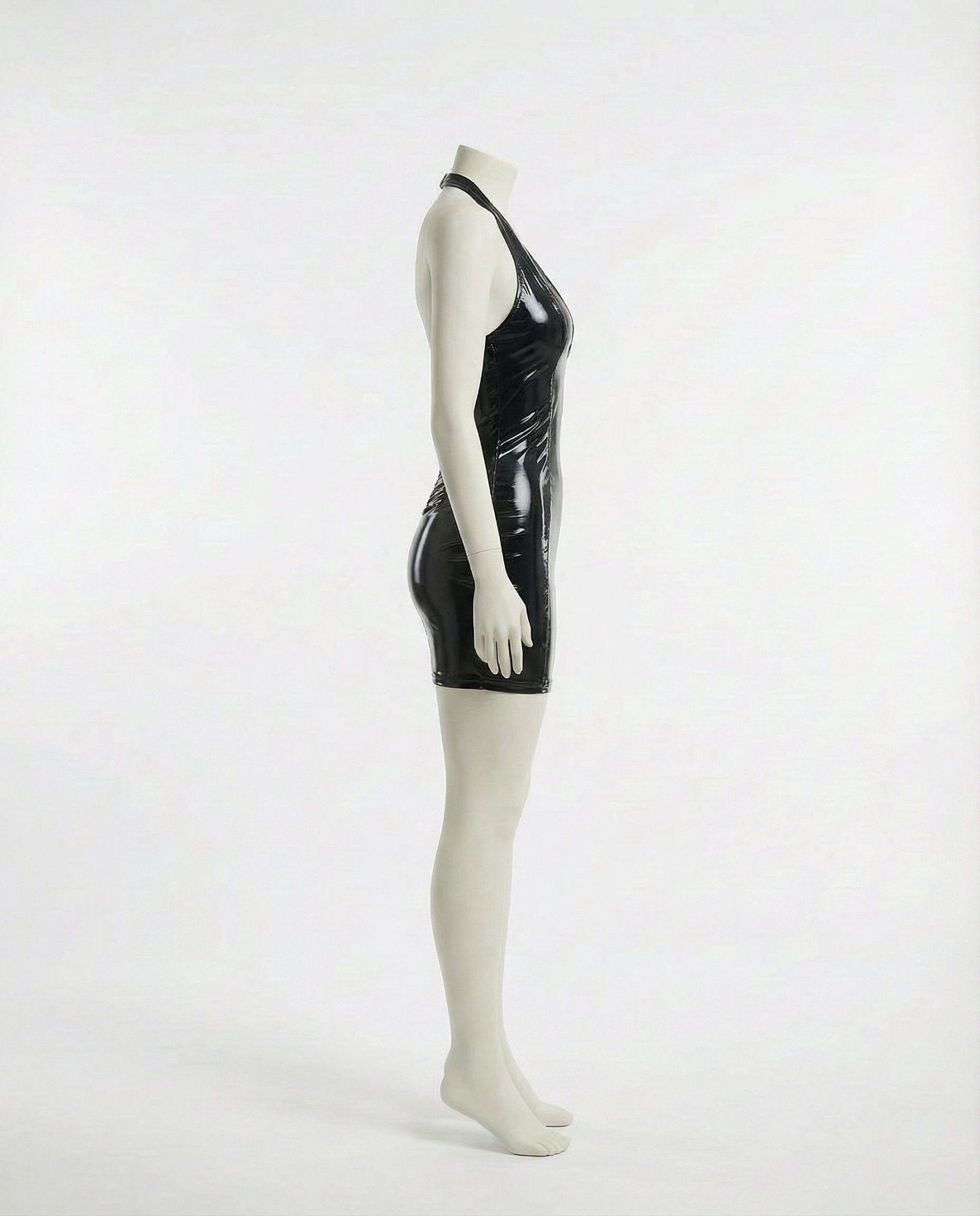Black Latex Halter Neck Mini Dress - Marelia