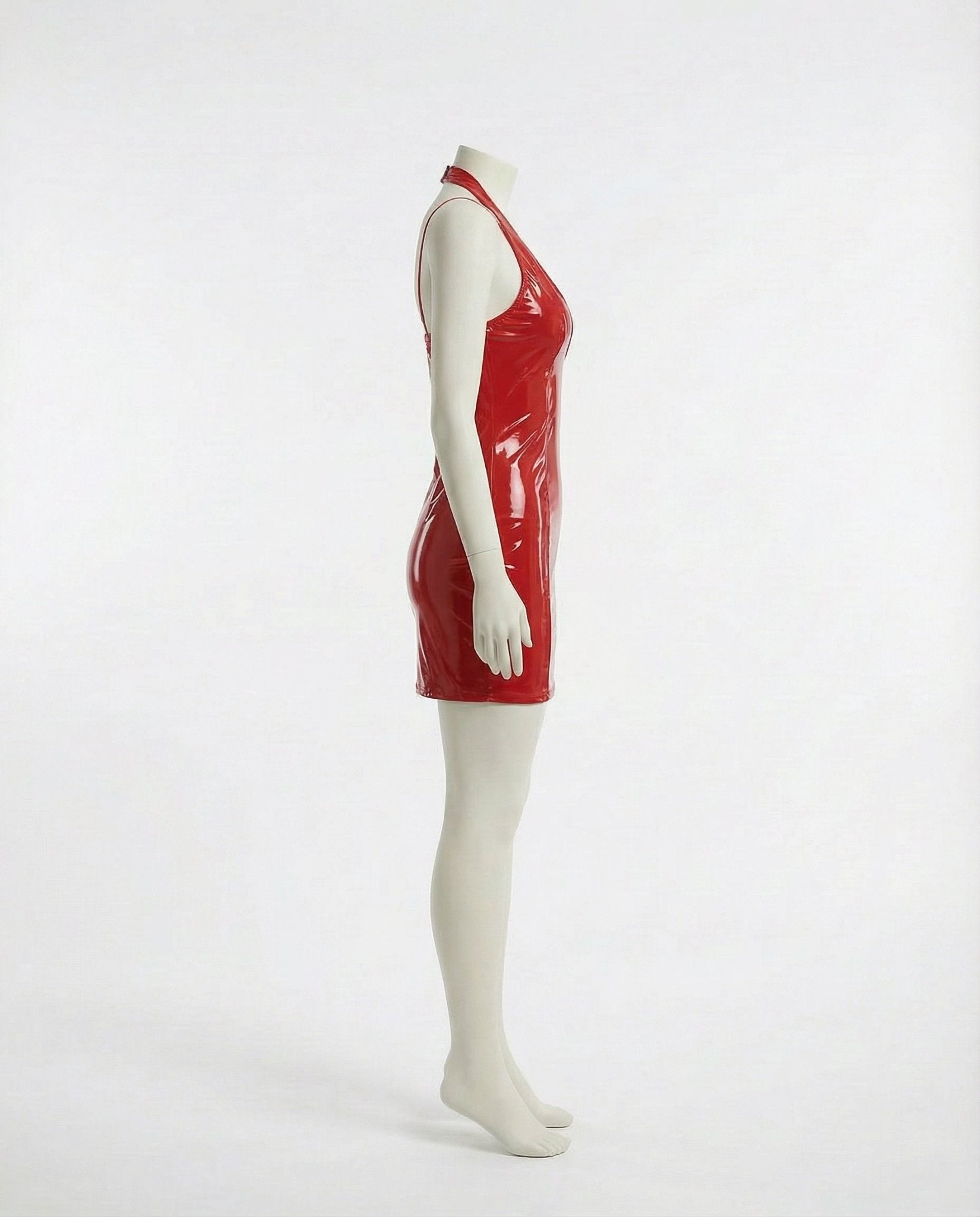 Red Latex Halter Neck Mini Dress - Marelia