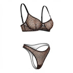 Leopard Print Mesh Bra And Thong Set - Marelia