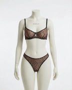 Leopard Print Mesh Bra And Thong Set - Marelia
