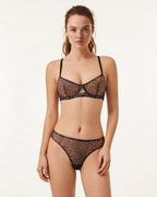 Leopard Print Mesh Bra And Thong Set - MARELIA