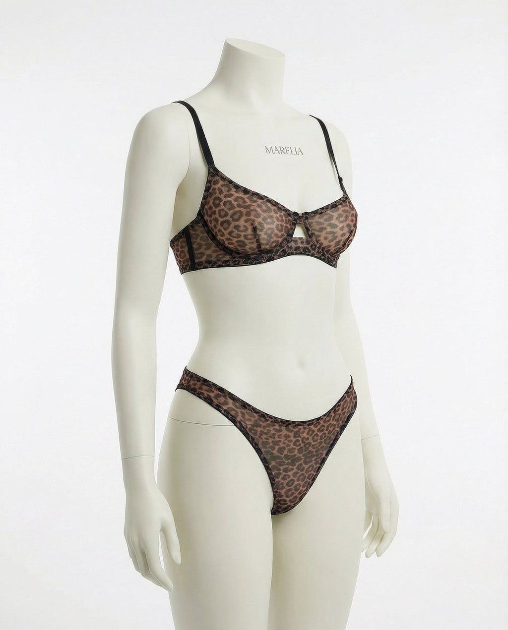 Leopard Print Mesh Bra And Thong Set - Marelia