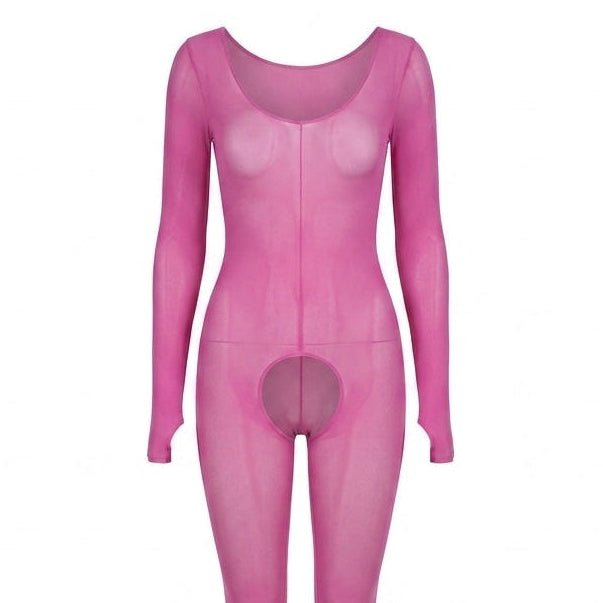 Fuscia Pink Long Sleeve Sheer Bodystocking - MARELIA