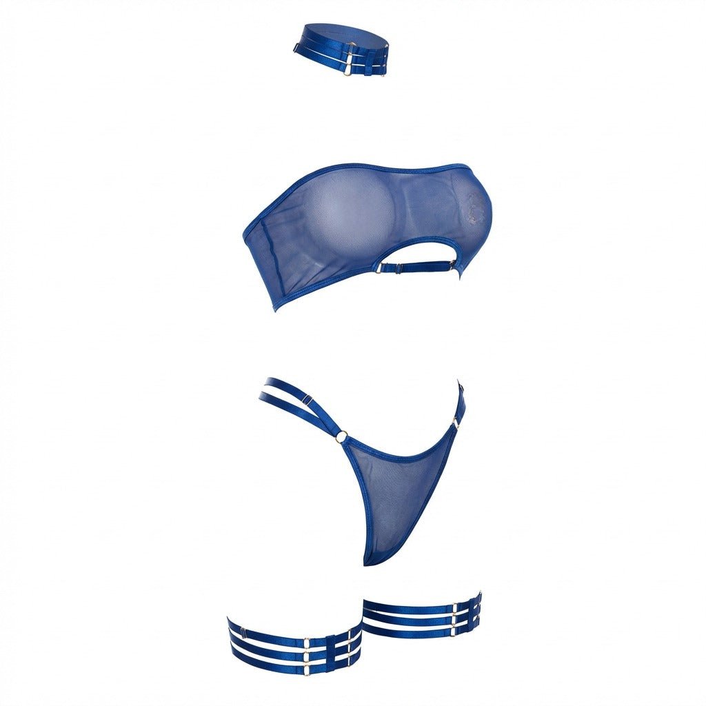 blue mesh bandeau lingerie set ghost mannequin