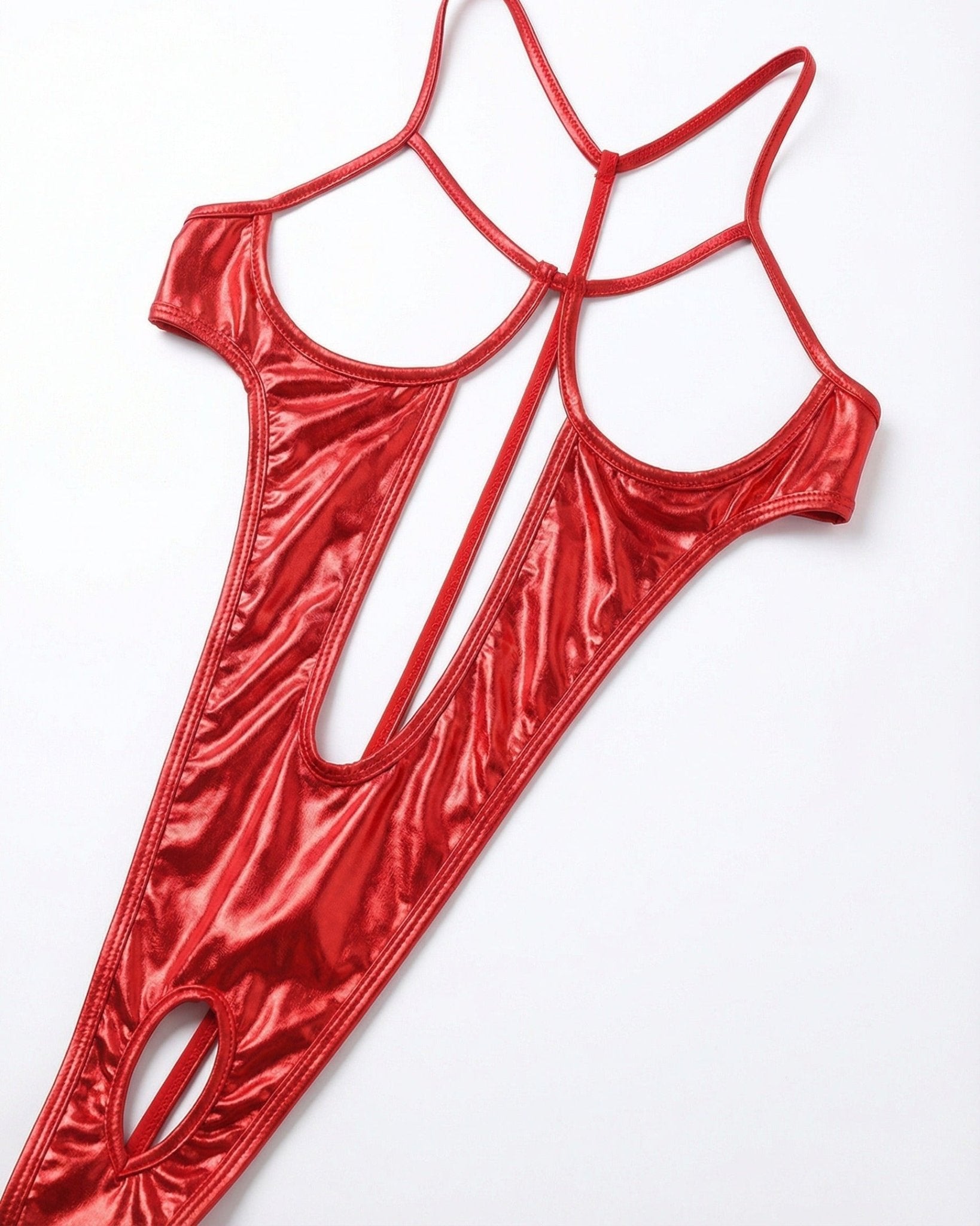 Red Metallic Open Cup Strappy Bodysuit - MARELIA