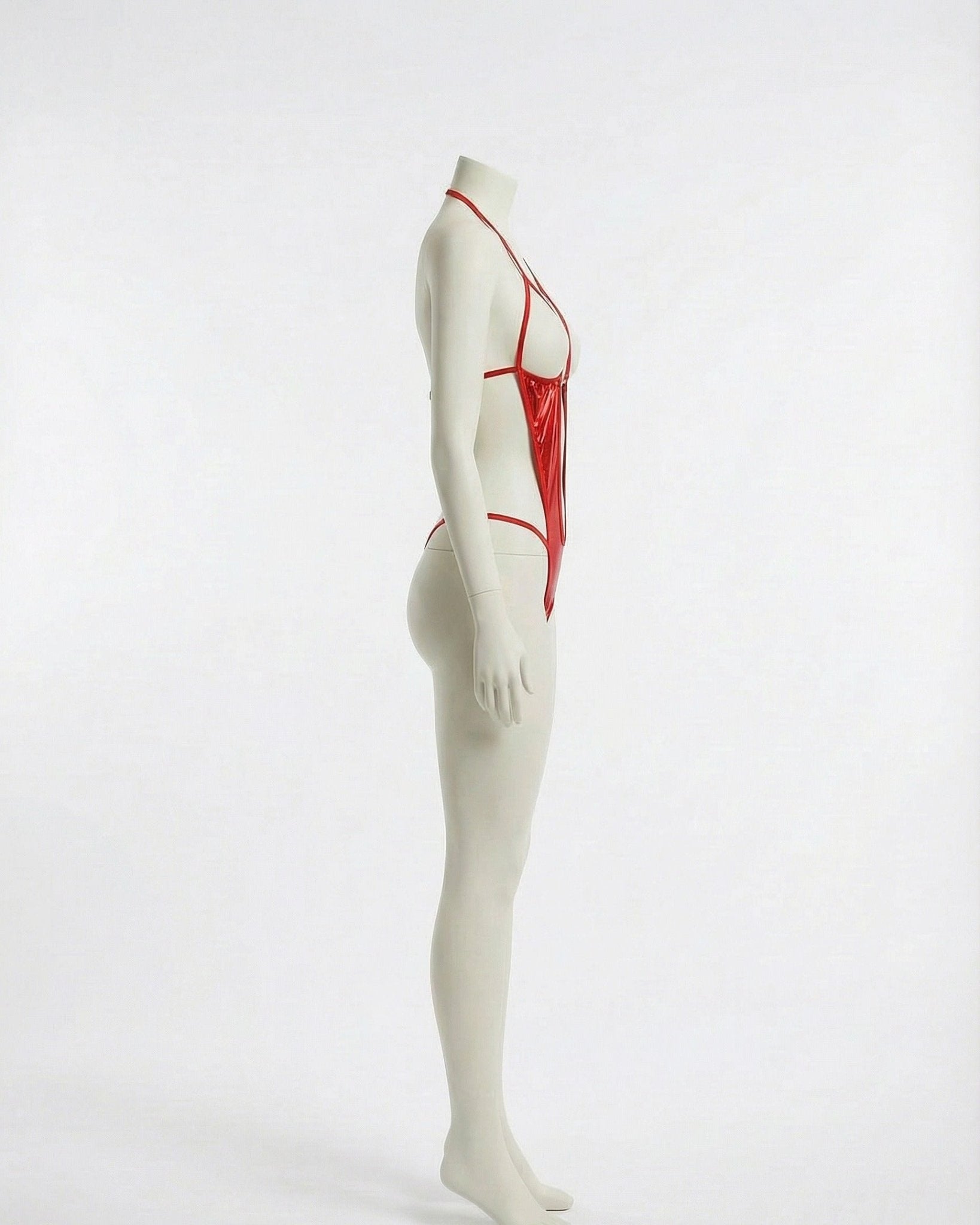 Red Metallic Open Cup Strappy Bodysuit - MARELIA
