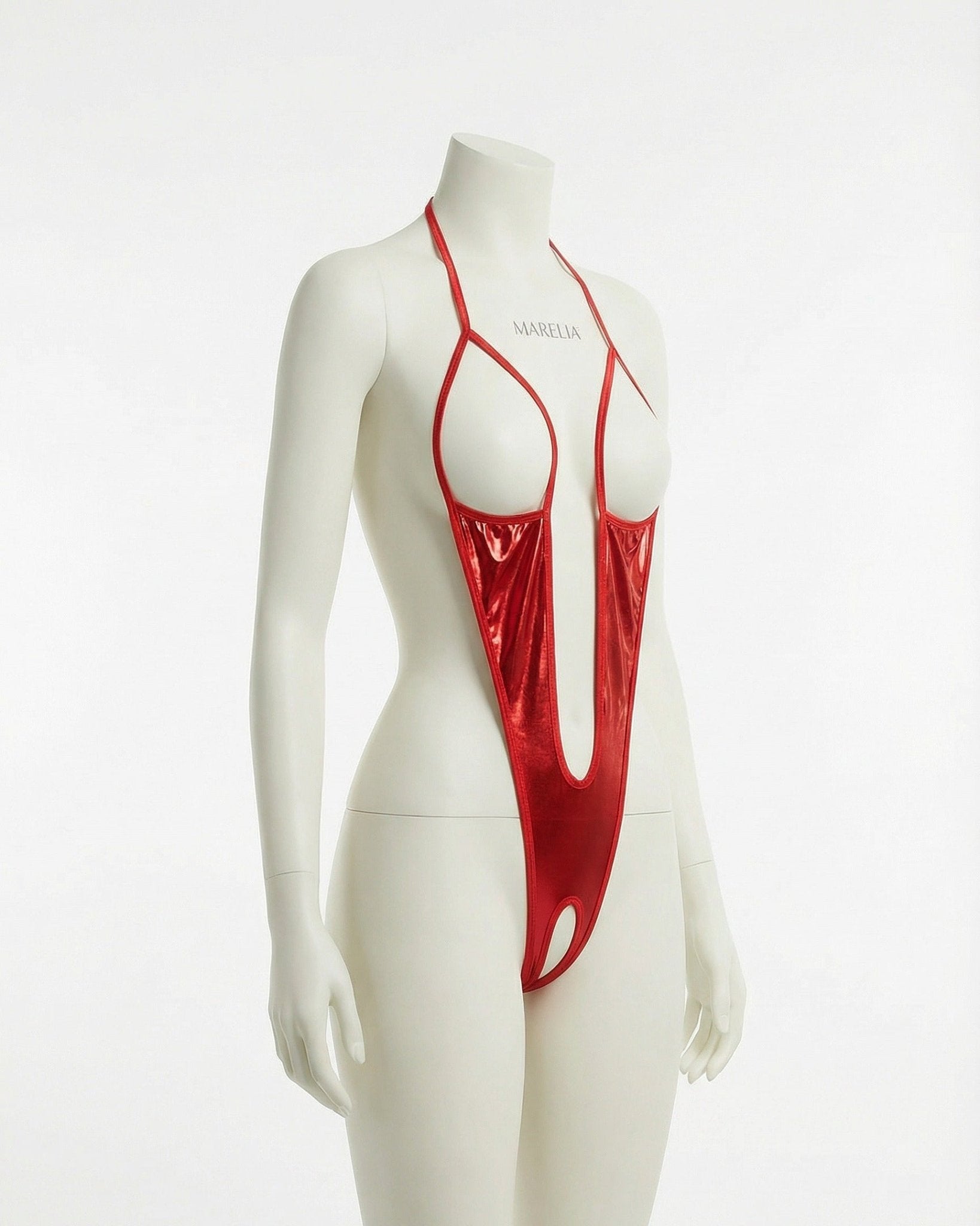 Red Metallic Open Cup Strappy Bodysuit - MARELIA