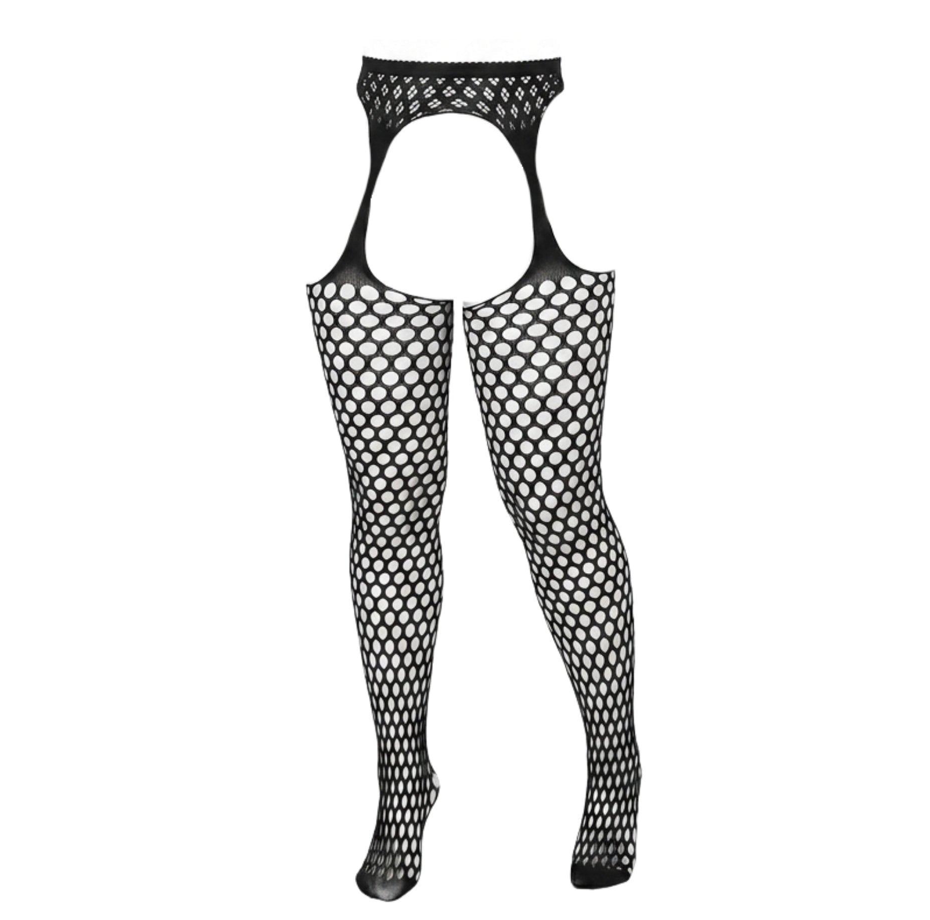 Black Plus Size Fishnet Suspender Tights - MARELIA