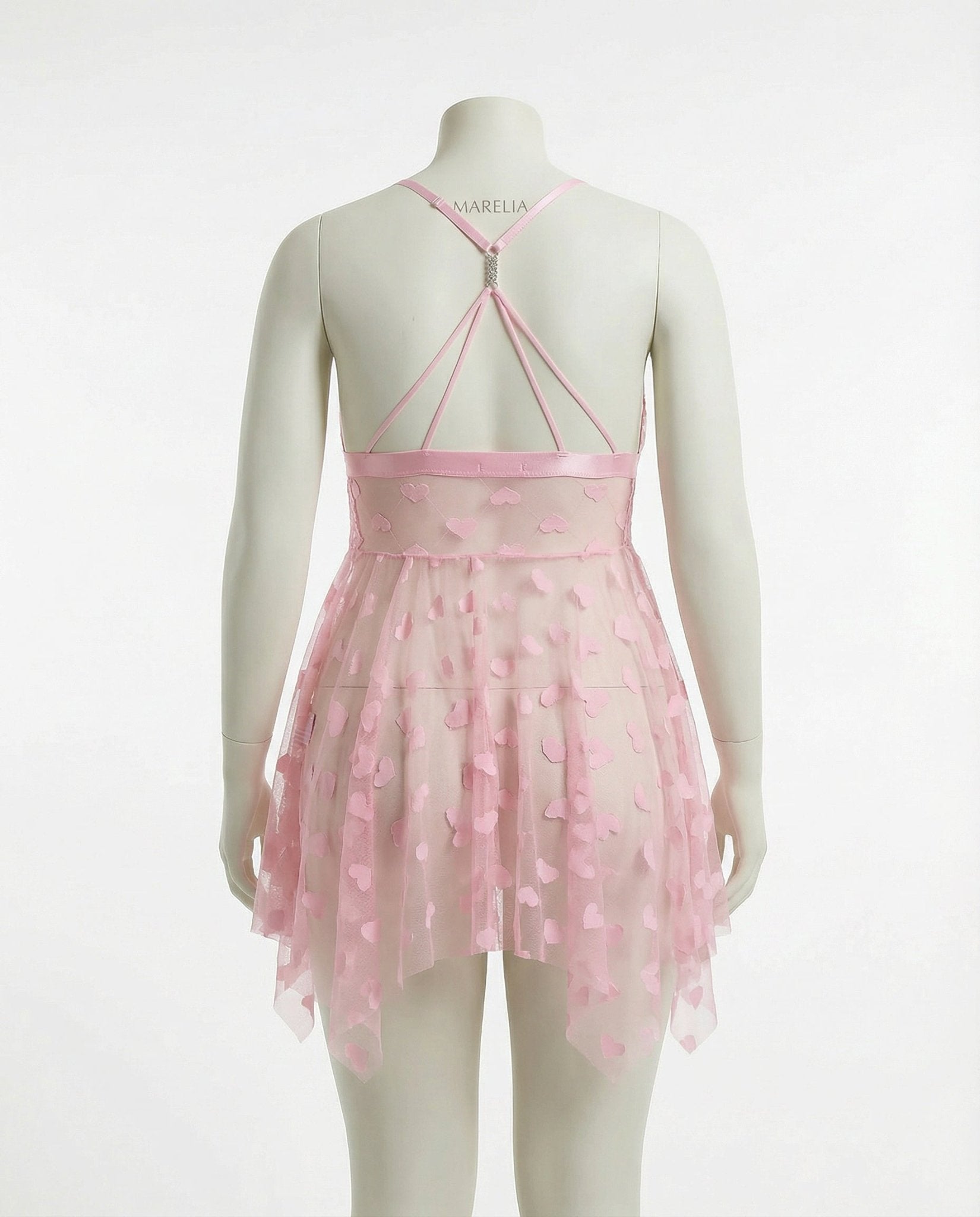 Pink Plus Size Heart Print Mesh Babydoll With G-String - Marelia