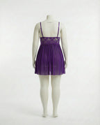 Purple Plus Size Lace Babydoll With Pleated Mesh Skirt And Thong - Marelia