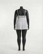 White Plus Size Lace Babydoll With Pleated Mesh Skirt And Thong - Marelia