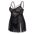 Black Plus Size Lace Babydoll With Pleated Mesh Skirt And Thong - Marelia