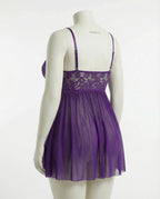 Purple Plus Size Lace Babydoll With Pleated Mesh Skirt And Thong - Marelia