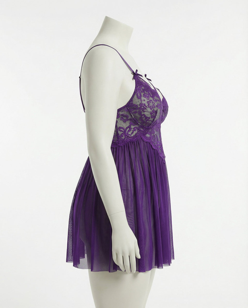 Purple Plus Size Lace Babydoll With Pleated Mesh Skirt And Thong - Marelia
