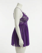 Purple Plus Size Lace Babydoll With Pleated Mesh Skirt And Thong - Marelia