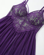 Purple Plus Size Lace Babydoll With Pleated Mesh Skirt And Thong - Marelia