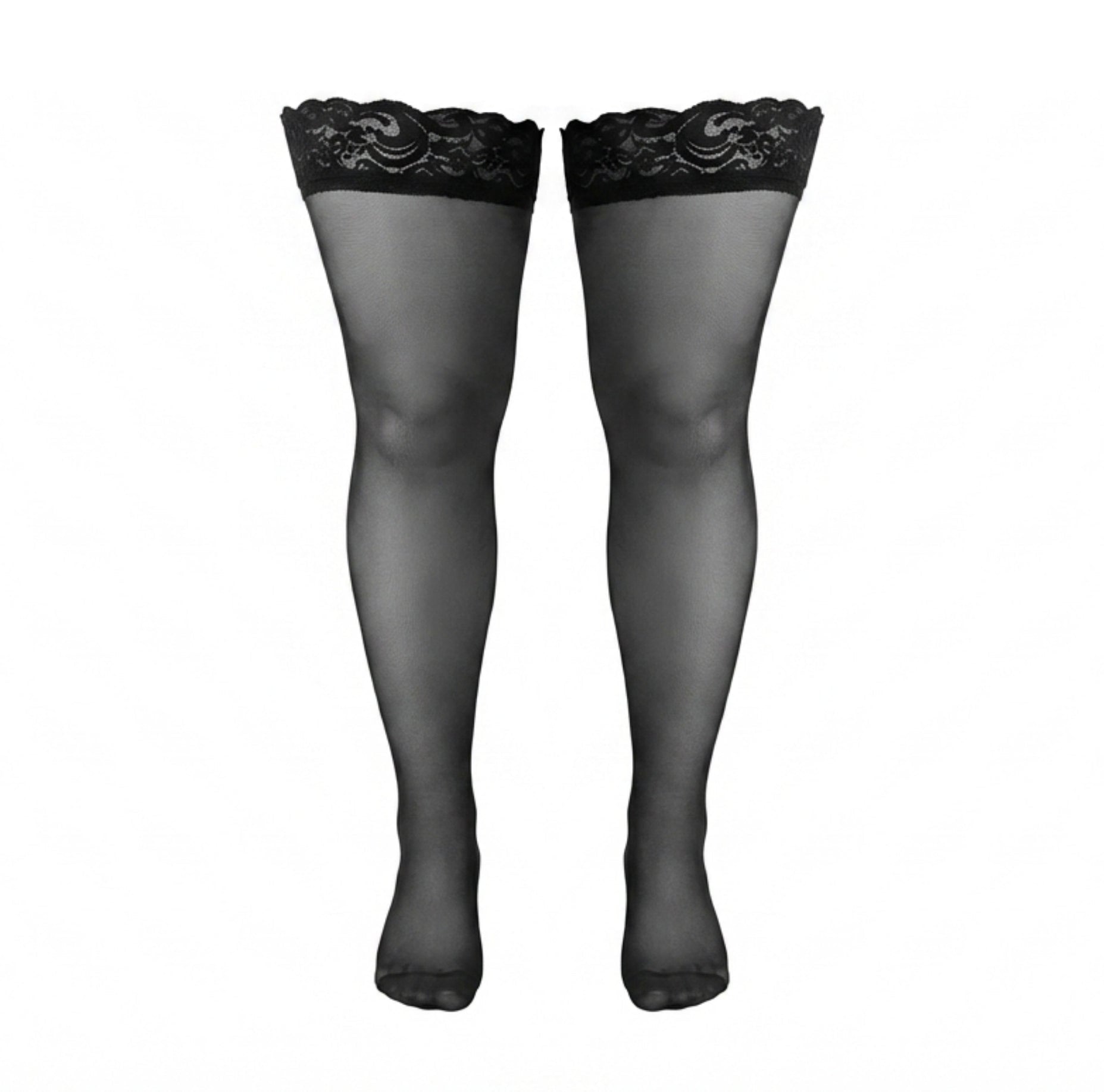 Black Plus Size Lace Top Hold-Up Stockings - MARELIA