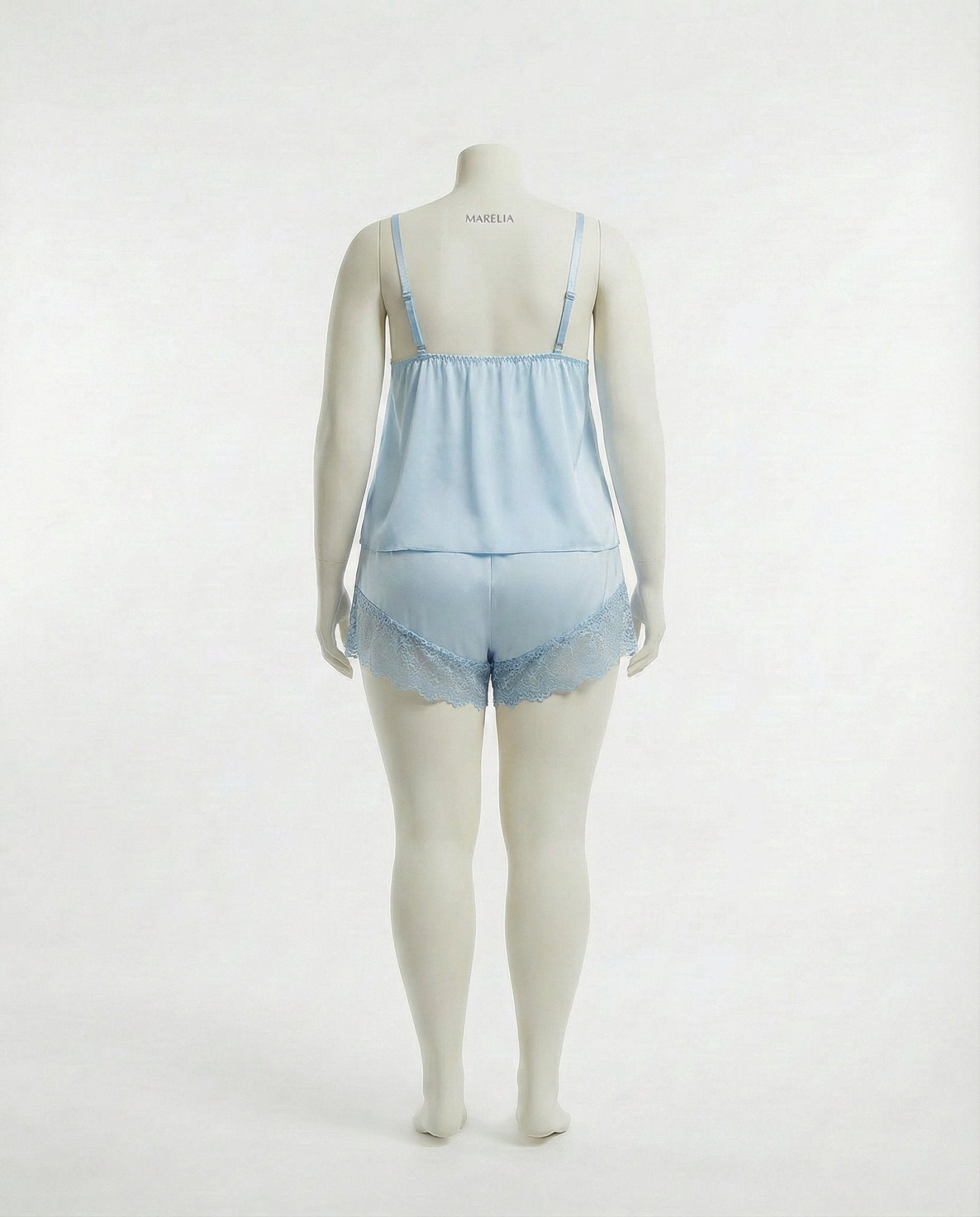 Sky Blue Plus Size Lace Trim Camisole And Shorts Set - Marelia
