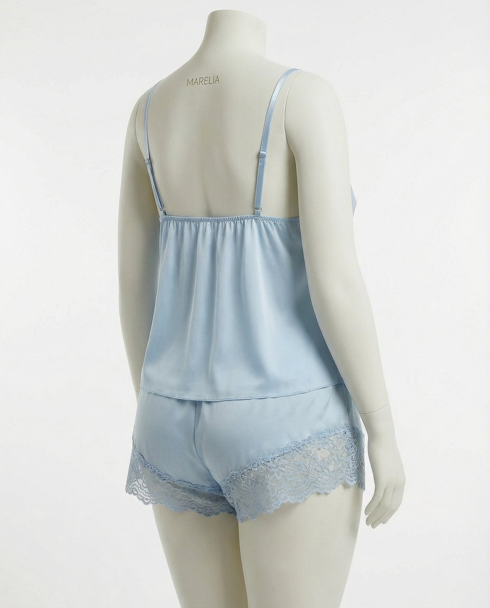 Sky Blue Plus Size Lace Trim Camisole And Shorts Set - Marelia